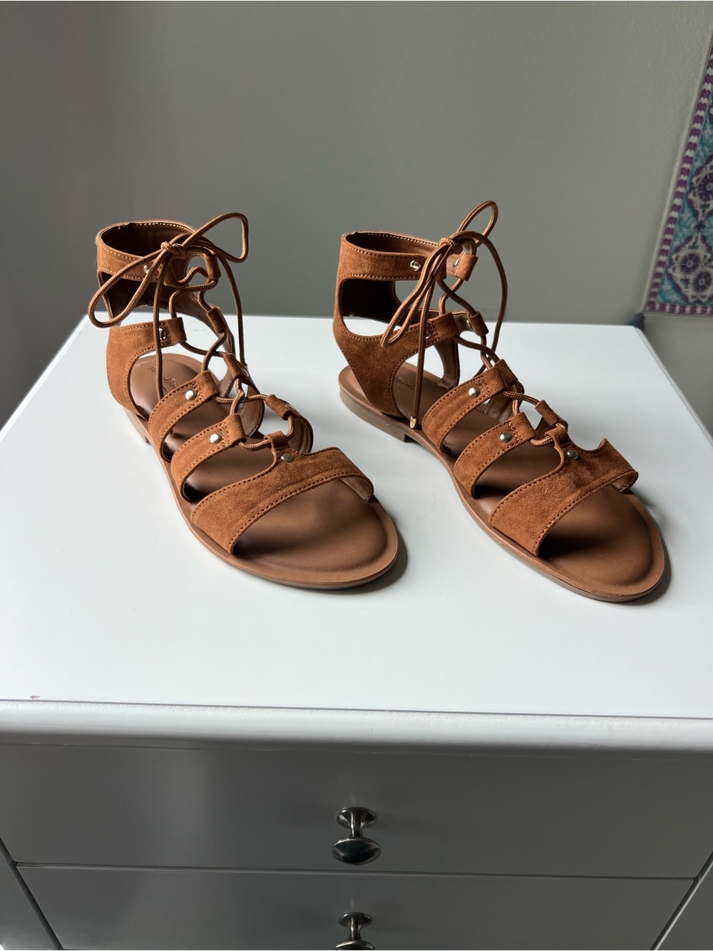 Brown lace up sandals